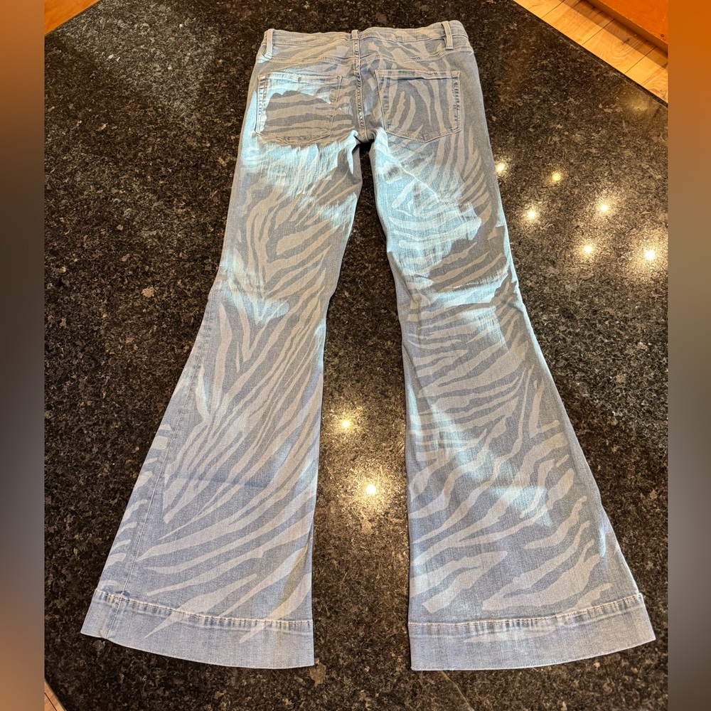 Free People Light Blue Zebra Tiger Flare Jeans